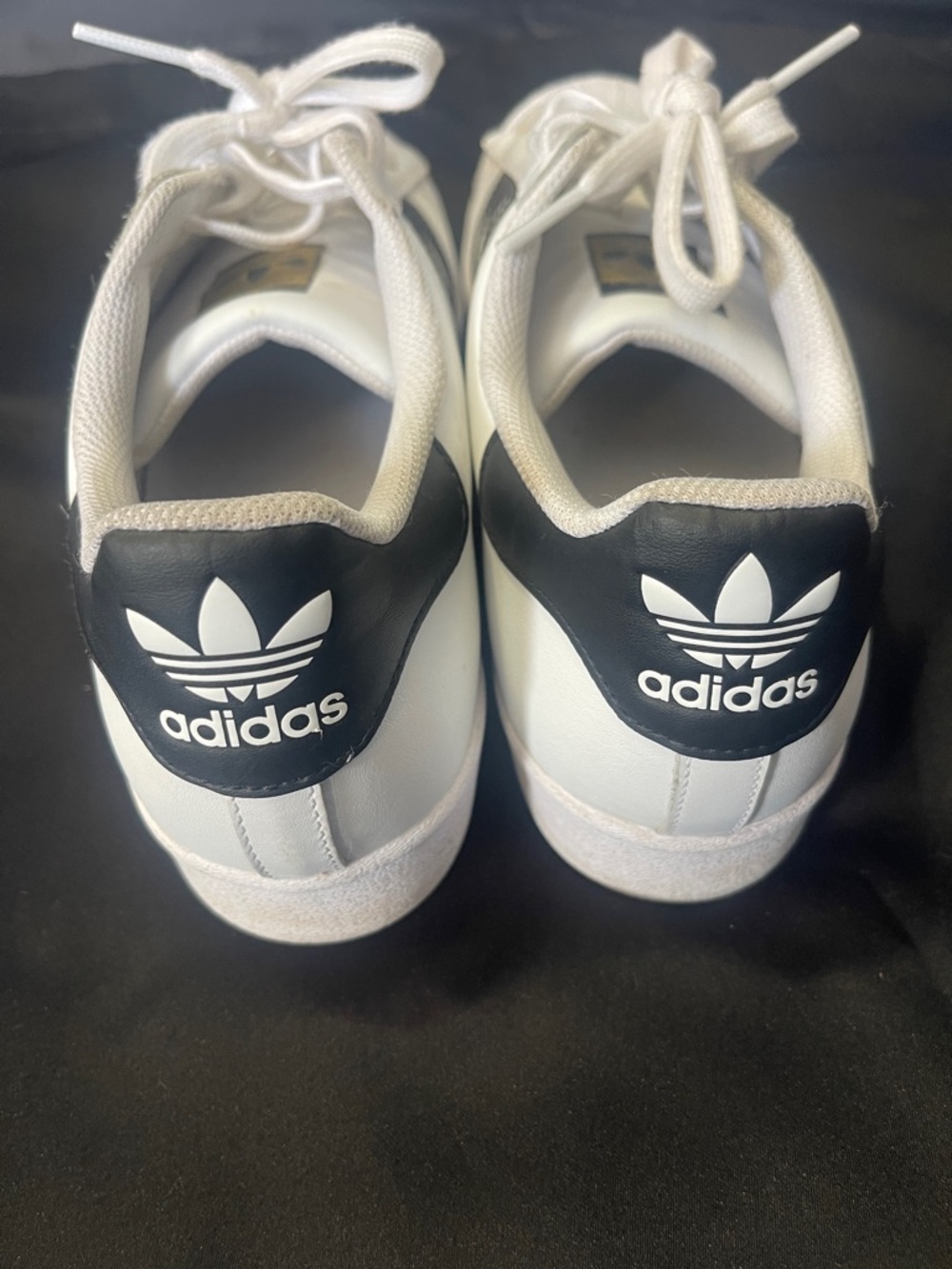 adidas men’s size 11 White Sneakers with Black Stripes and Gold Accent - Picture 2 of 5